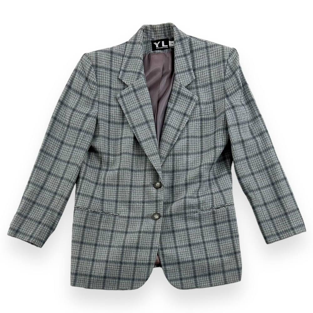 Women's American Vintage Gray Plaid Blazer Size 8 100% Wool